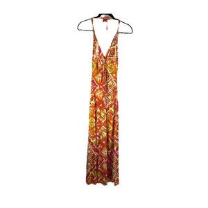 Natori Dress Rainbow Abstract Halter Maxi Beach Hostess